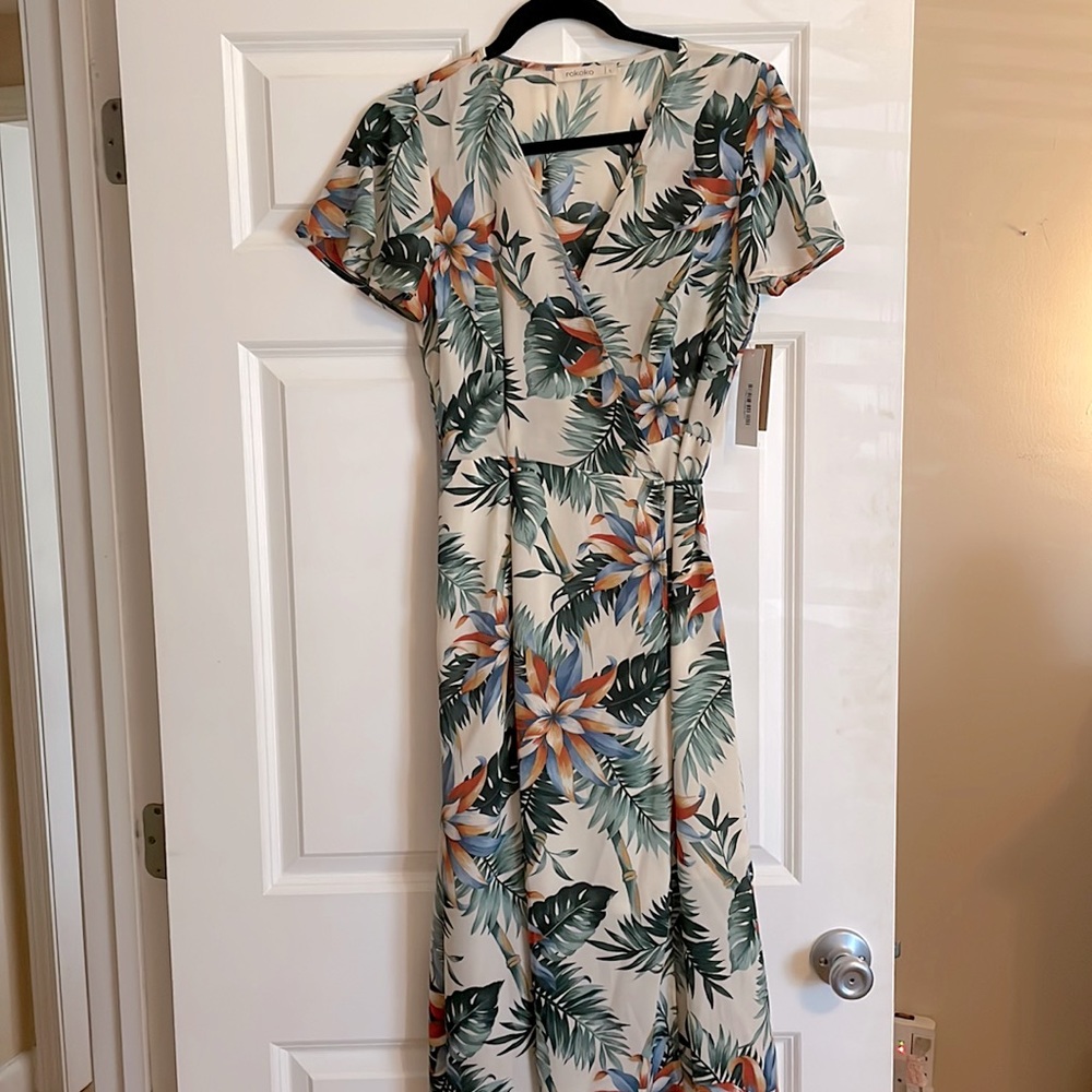 Red Dress Palm Leaf Wrap Dress